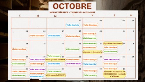 Calendrier d'Octobre des Visites du Tunnel